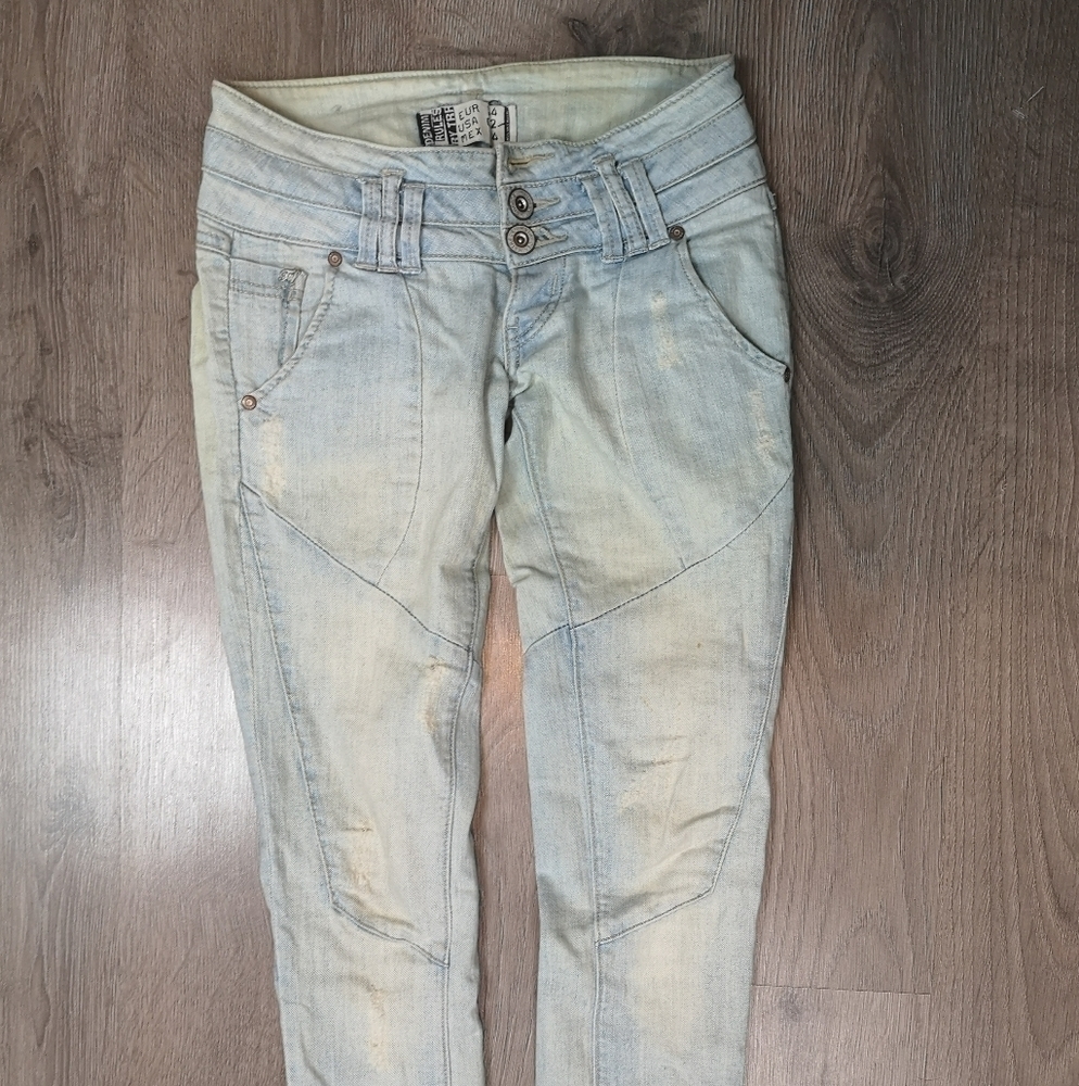 Vintage faded acid washed stretch denim jeans